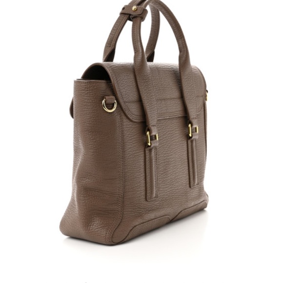 3.1 Philip Lim - Textured Calfskin Medium Pashli Satchel Taupe - Picture 3 of 9